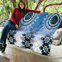 New Zealand Quilt Poutama Mix Blue Taniko Inspired Art LT05