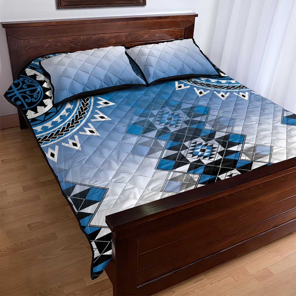 New Zealand Quilt Bed Set Poutama Mix Blue Taniko Inspired Art LT05
