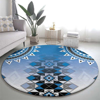 New Zealand Round Carpet Poutama Mix Blue Taniko Inspired Art LT05