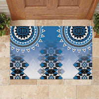 New Zealand Rubber Doormat Poutama Mix Blue Taniko Inspired Art LT05