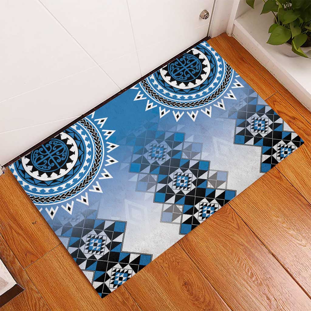 New Zealand Rubber Doormat Poutama Mix Blue Taniko Inspired Art LT05