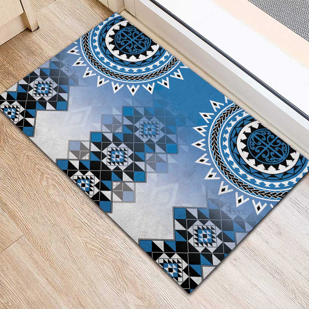 New Zealand Rubber Doormat Poutama Mix Blue Taniko Inspired Art LT05