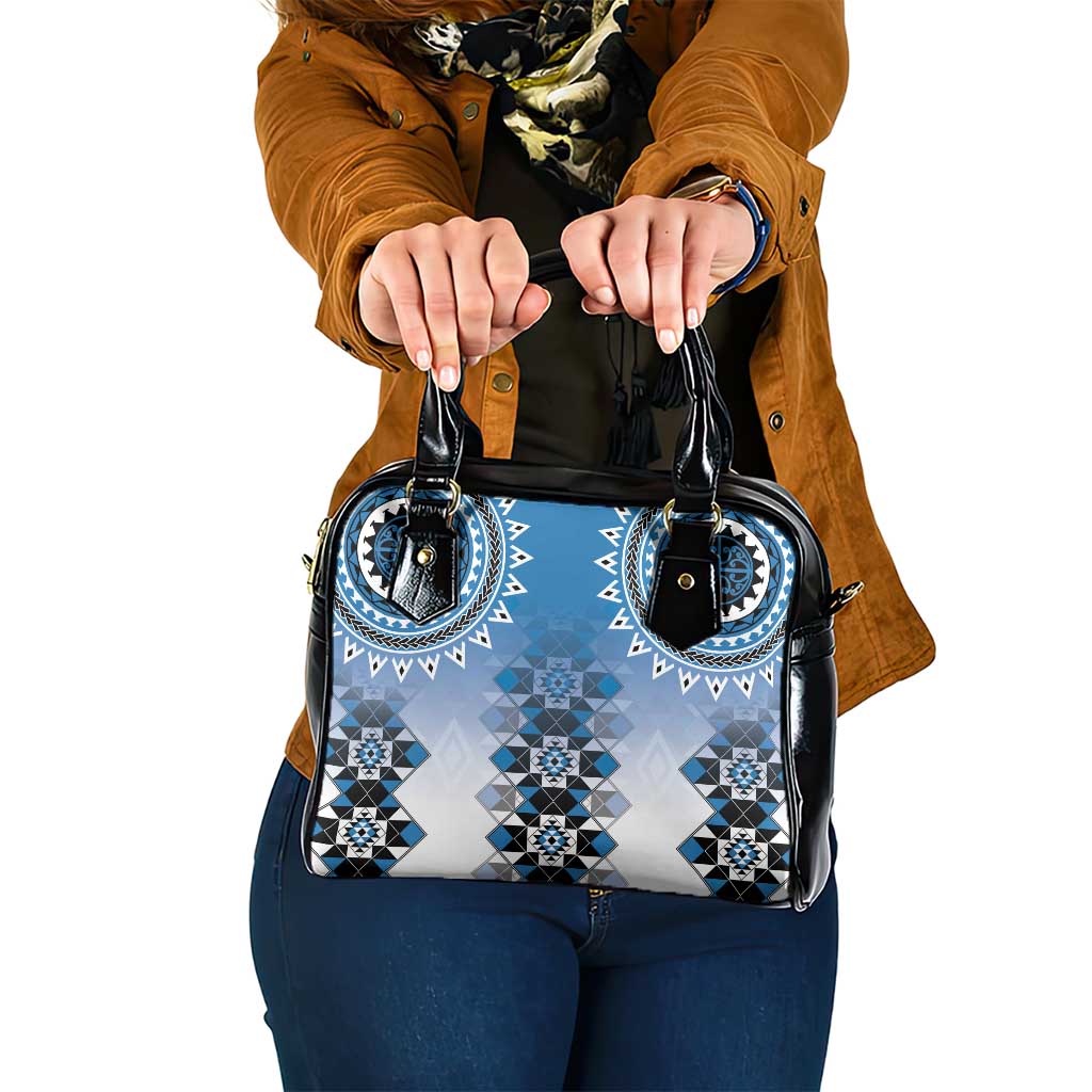 New Zealand Shoulder Handbag Poutama Mix Blue Taniko Inspired Art LT05 One Size Blue - Polynesian Pride