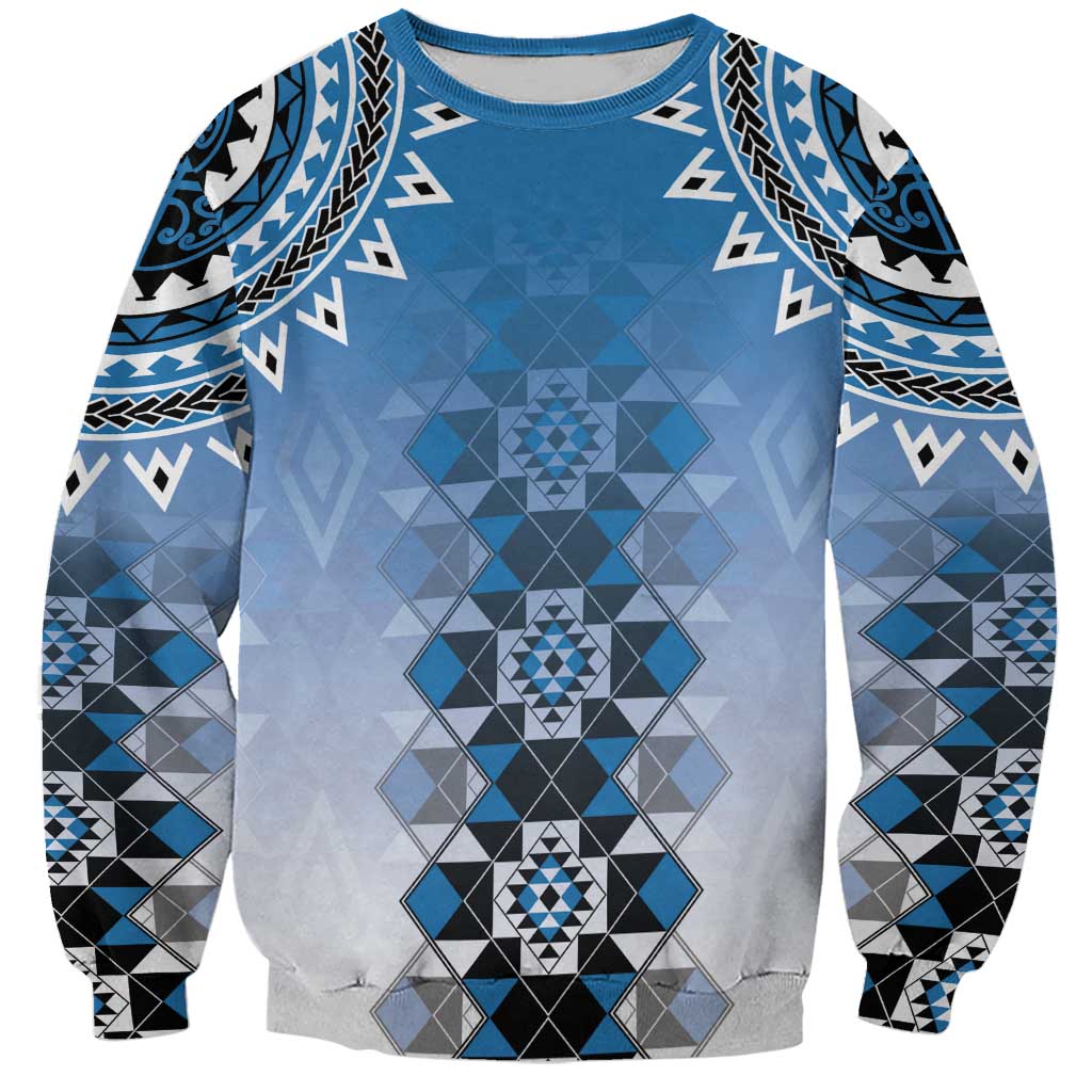 New Zealand Sweatshirt Poutama Mix Blue Taniko Inspired Art LT05