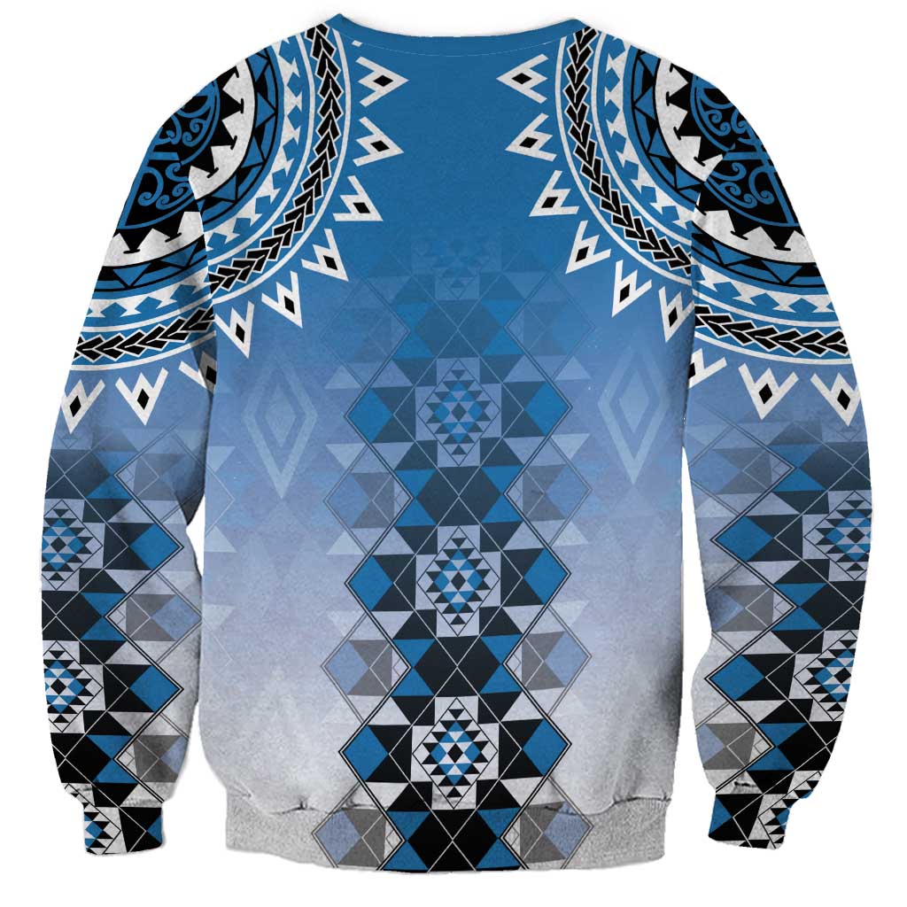 New Zealand Sweatshirt Poutama Mix Blue Taniko Inspired Art LT05