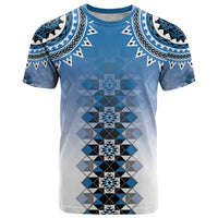 New Zealand T Shirt Poutama Mix Blue Taniko Inspired Art LT05