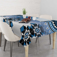 New Zealand Tablecloth Poutama Mix Blue Taniko Inspired Art LT05