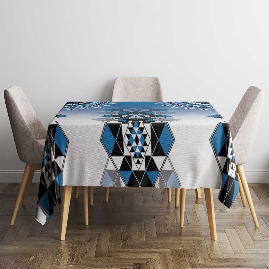 New Zealand Tablecloth Poutama Mix Blue Taniko Inspired Art LT05