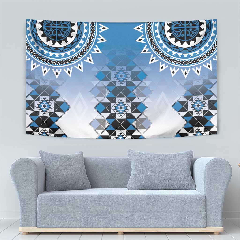 New Zealand Tapestry Poutama Mix Blue Taniko Inspired Art LT05