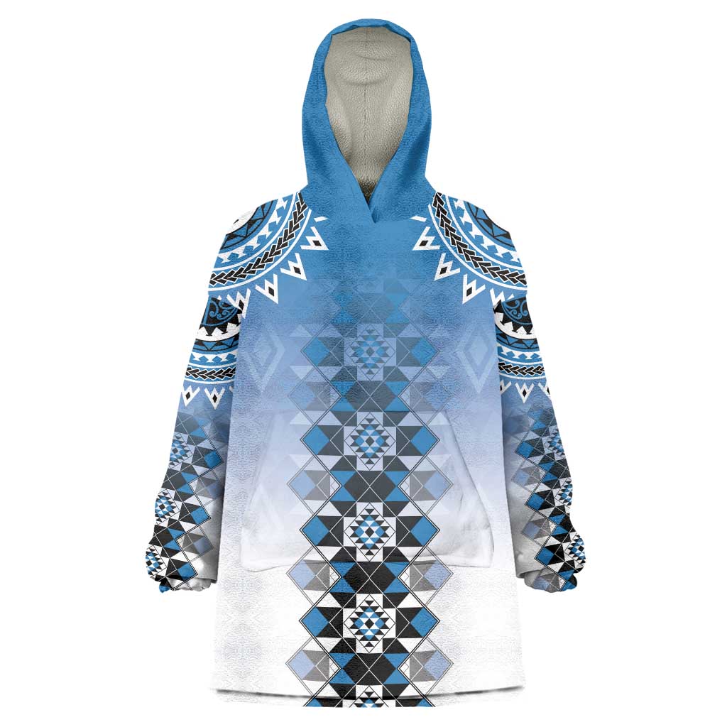 New Zealand Wearable Blanket Hoodie Poutama Mix Blue Taniko Inspired Art LT05 One Size Blue - Polynesian Pride