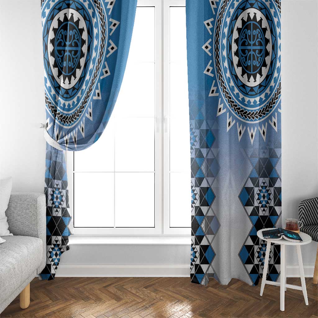 New Zealand Window Curtain Poutama Mix Blue Taniko Inspired Art LT05