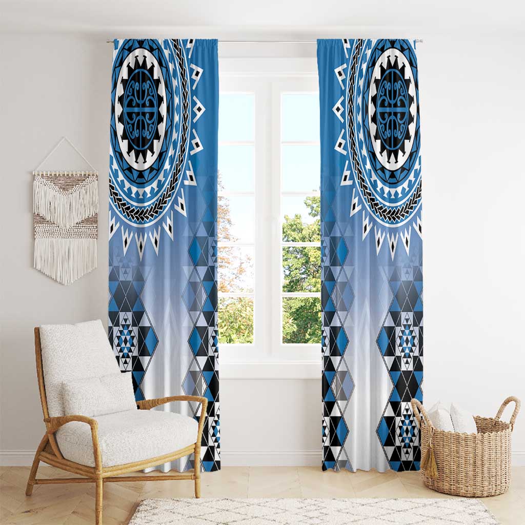 New Zealand Window Curtain Poutama Mix Blue Taniko Inspired Art LT05