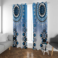 New Zealand Window Curtain Poutama Mix Blue Taniko Inspired Art LT05