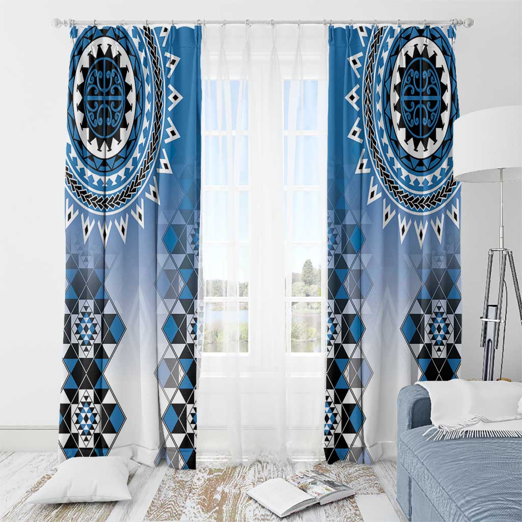 New Zealand Window Curtain Poutama Mix Blue Taniko Inspired Art LT05