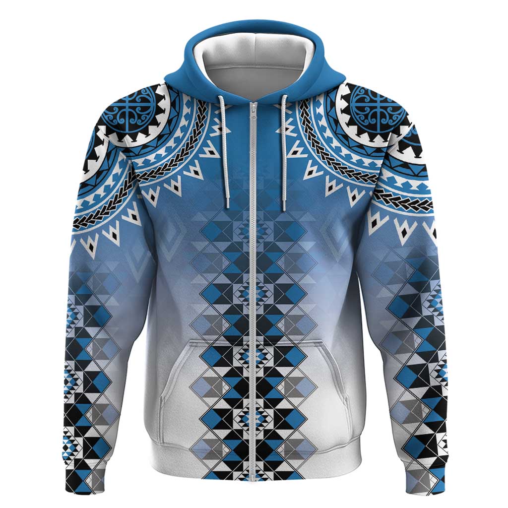New Zealand Zip Hoodie Poutama Mix Blue Taniko Inspired Art LT05 Zip Hoodie Blue - Polynesian Pride