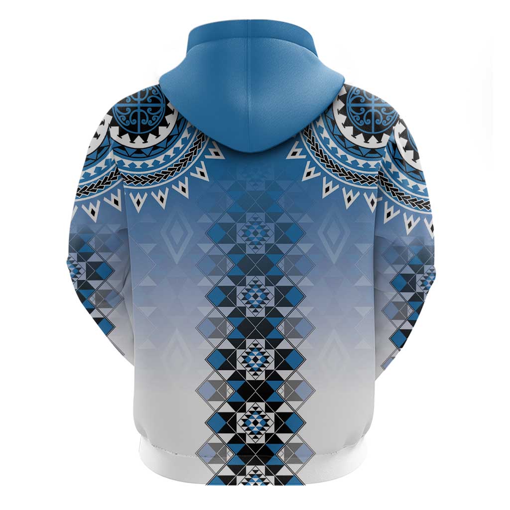 New Zealand Zip Hoodie Poutama Mix Blue Taniko Inspired Art LT05 - Polynesian Pride