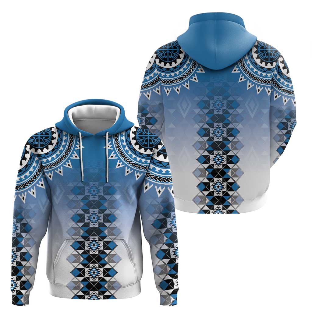 New Zealand Zip Hoodie Poutama Mix Blue Taniko Inspired Art LT05 - Polynesian Pride
