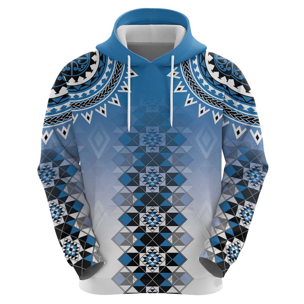New Zealand Zip Hoodie Poutama Mix Blue Taniko Inspired Art LT05 - Polynesian Pride