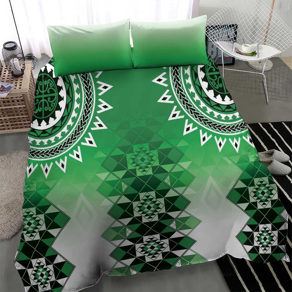 New Zealand Bedding Set Poutama Mix Green Taniko Inspired Art LT05