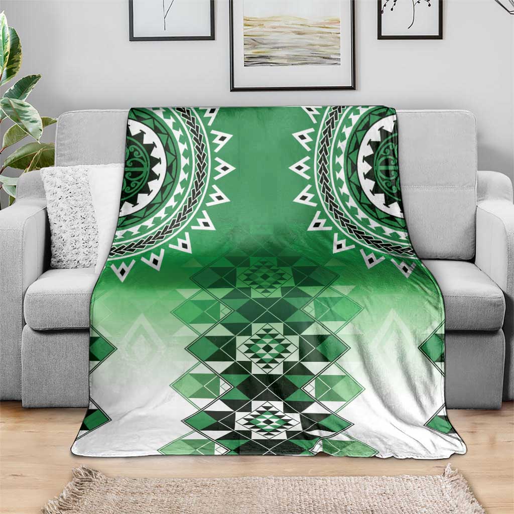 New Zealand Blanket Poutama Mix Green Taniko Inspired Art LT05