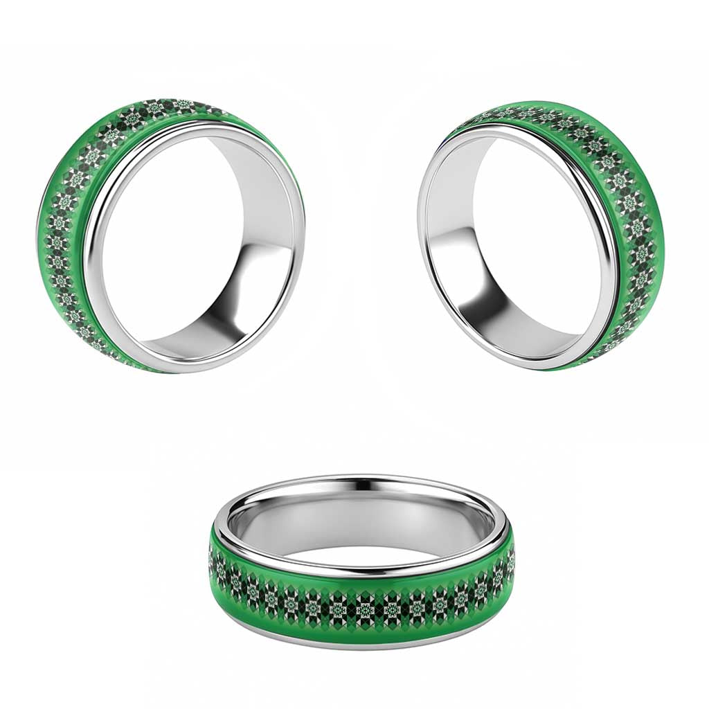 New Zealand Classic Ring Poutama Mix Green Taniko Inspired Art - Polynesian Pride
