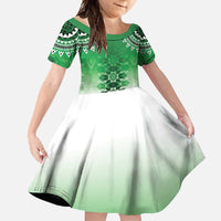 New Zealand Family Matching Mermaid Dress and Hawaiian Shirt Poutama Mix Green Taniko Inspired Art LT05