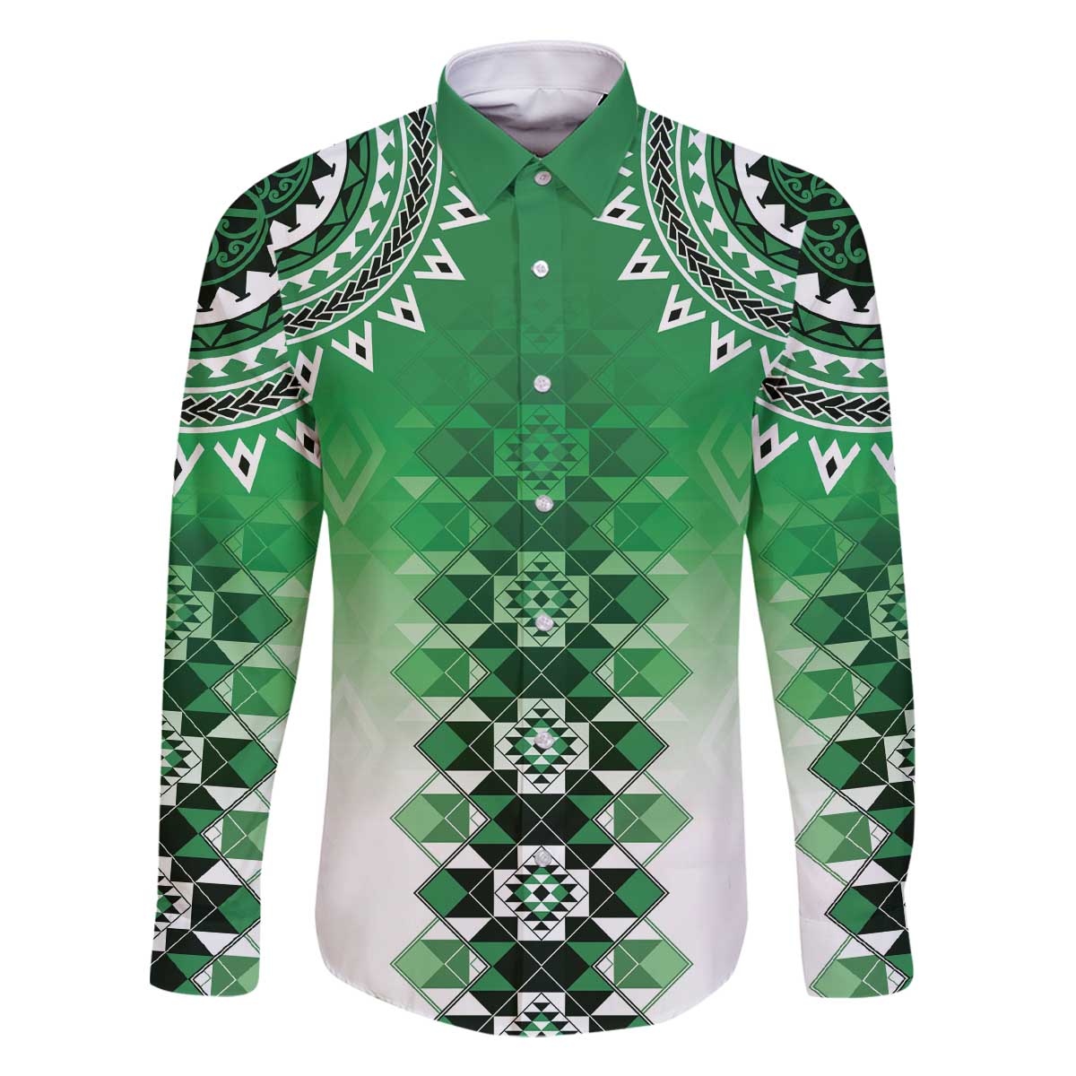 New Zealand Family Matching Off The Shoulder Long Sleeve Dress and Hawaiian Shirt Poutama Mix Green Taniko Inspired Art LT05