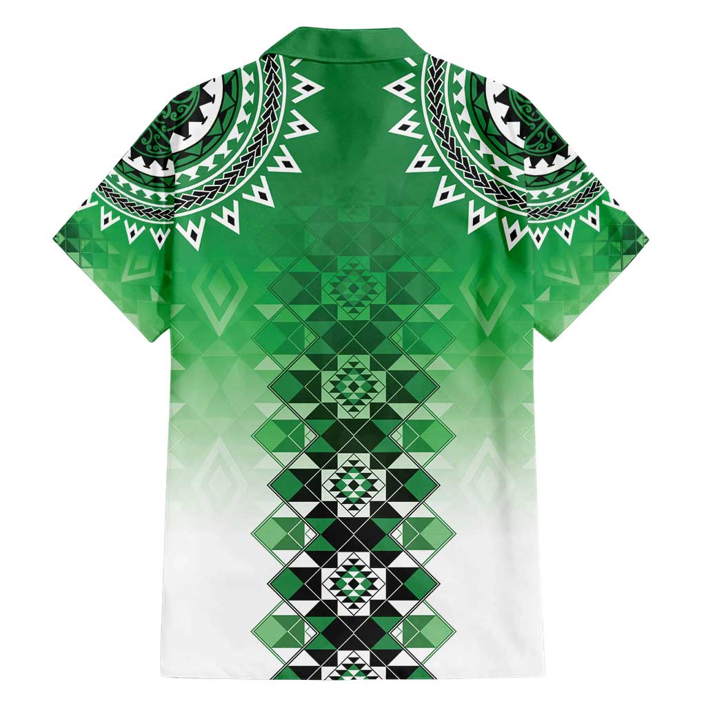 New Zealand Family Matching Puletasi and Hawaiian Shirt Poutama Mix Green Taniko Inspired Art LT05