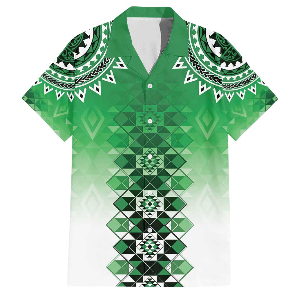 New Zealand Family Matching Short Sleeve Bodycon Dress and Hawaiian Shirt Poutama Mix Green Taniko Inspired Art LT05