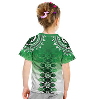New Zealand Kid T Shirt Poutama Mix Green Taniko Inspired Art LT05