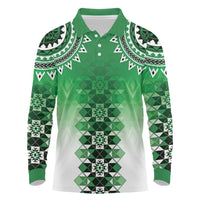 New Zealand Long Sleeve Polo Shirt Poutama Mix Green Taniko Inspired Art LT05