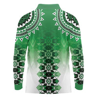 New Zealand Long Sleeve Polo Shirt Poutama Mix Green Taniko Inspired Art LT05