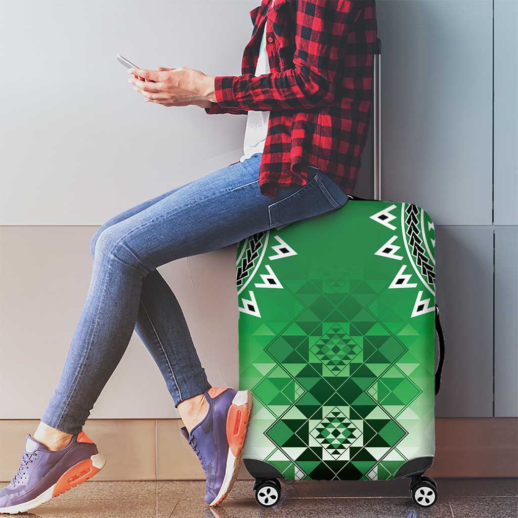 New Zealand Luggage Cover Poutama Mix Green Taniko Inspired Art LT05