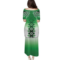 New Zealand Puletasi Poutama Mix Green Taniko Inspired Art LT05