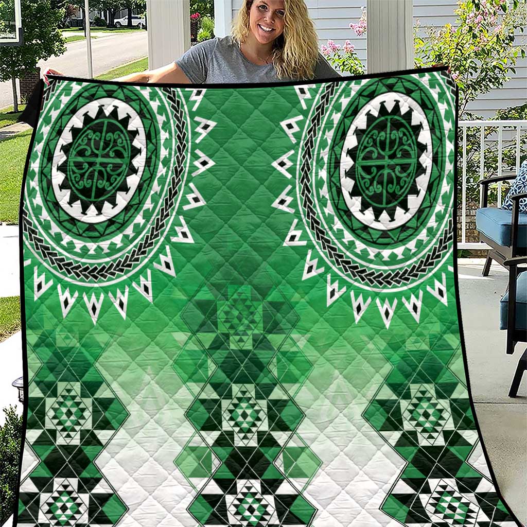 New Zealand Quilt Poutama Mix Green Taniko Inspired Art LT05 Green - Polynesian Pride