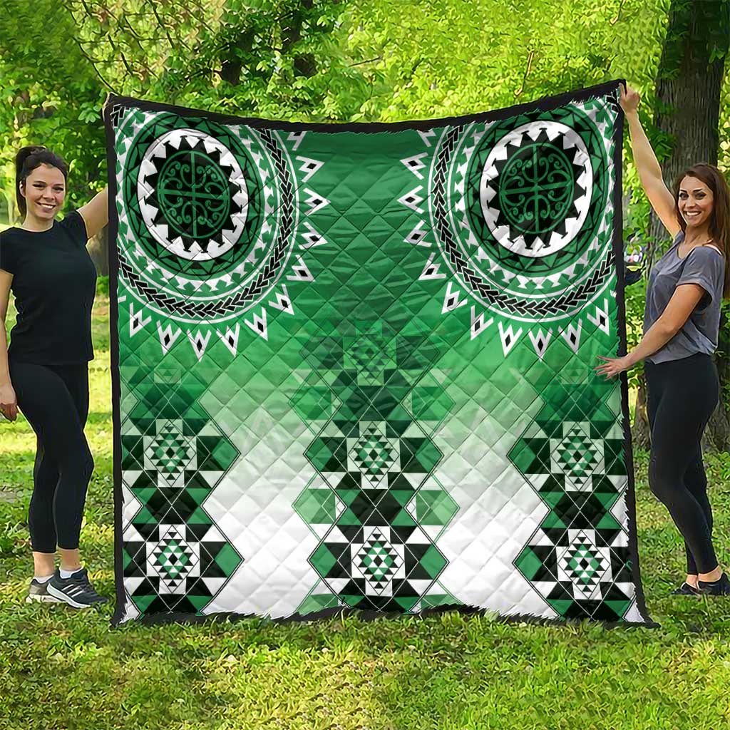 New Zealand Quilt Poutama Mix Green Taniko Inspired Art LT05