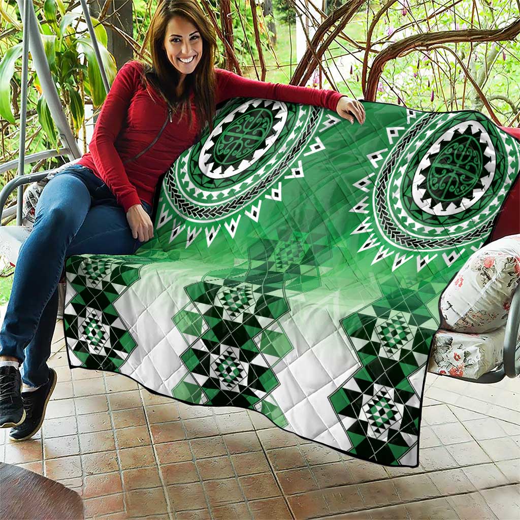New Zealand Quilt Poutama Mix Green Taniko Inspired Art LT05