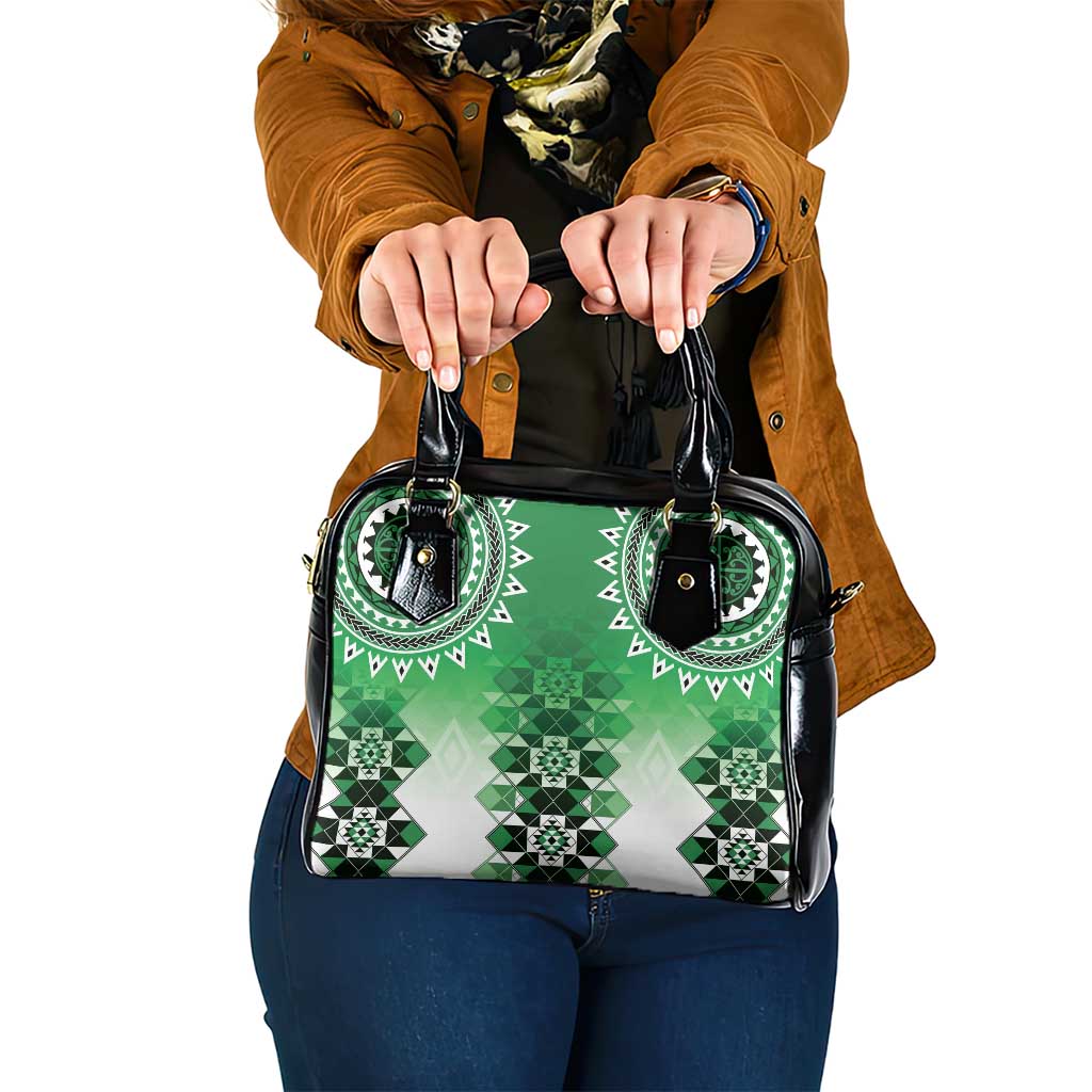 New Zealand Shoulder Handbag Poutama Mix Green Taniko Inspired Art LT05 One Size Green - Polynesian Pride