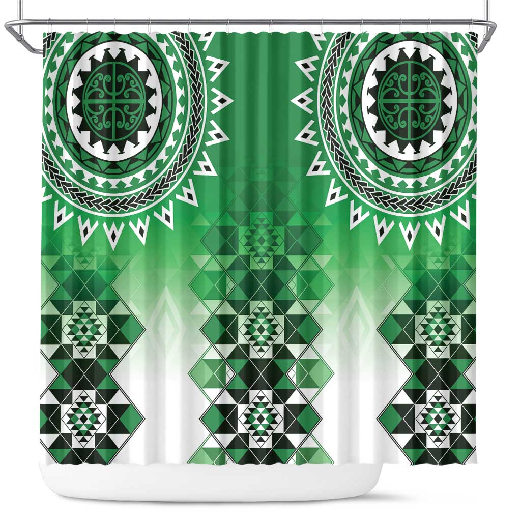 New Zealand Shower Curtain Poutama Mix Green Taniko Inspired Art LT05