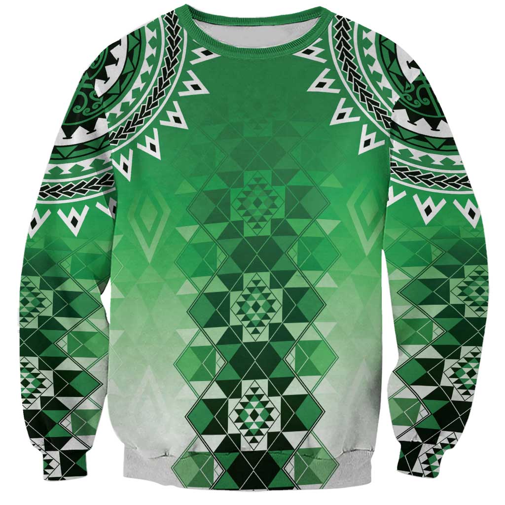 New Zealand Sweatshirt Poutama Mix Green Taniko Inspired Art LT05