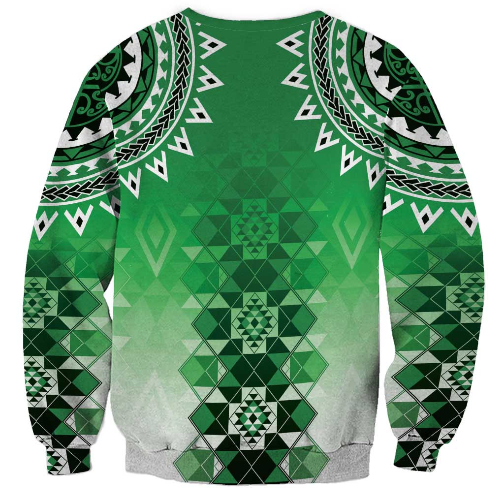 New Zealand Sweatshirt Poutama Mix Green Taniko Inspired Art LT05