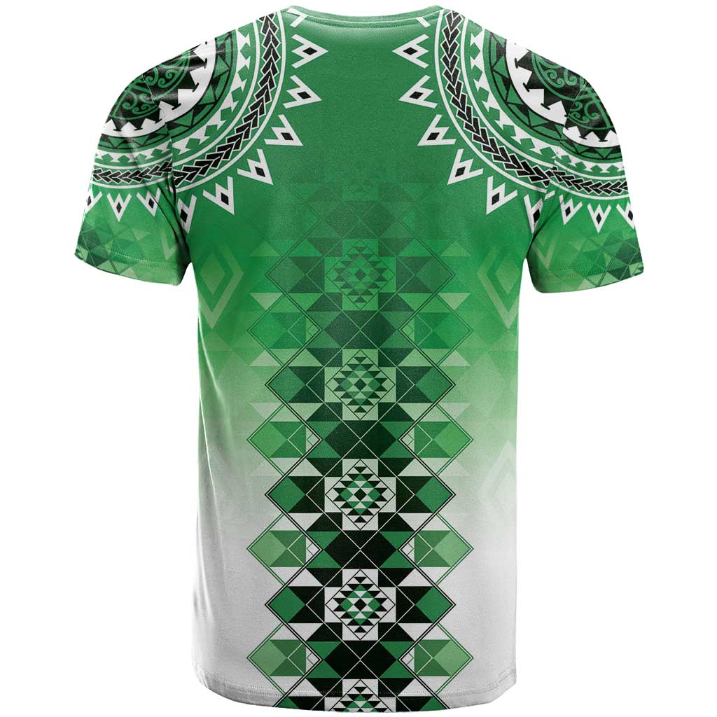 New Zealand T Shirt Poutama Mix Green Taniko Inspired Art LT05