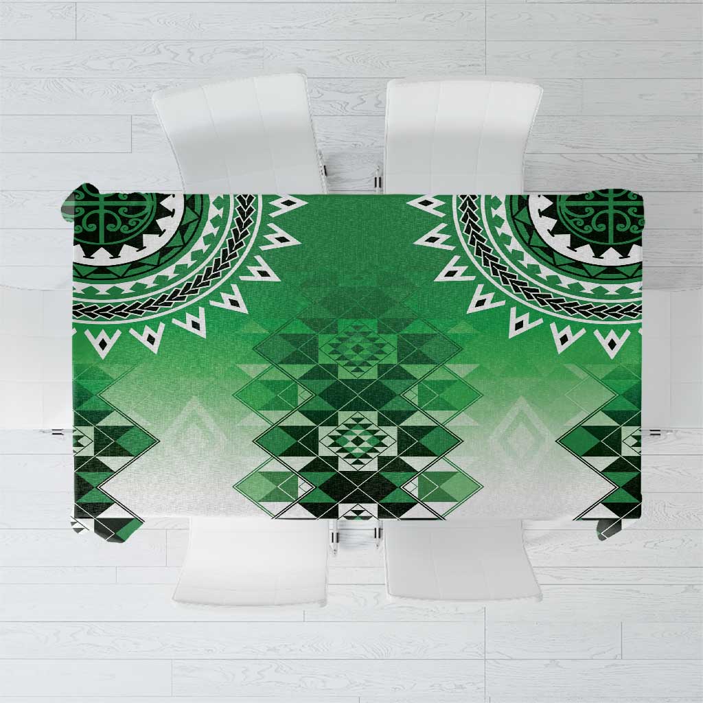 New Zealand Tablecloth Poutama Mix Green Taniko Inspired Art LT05