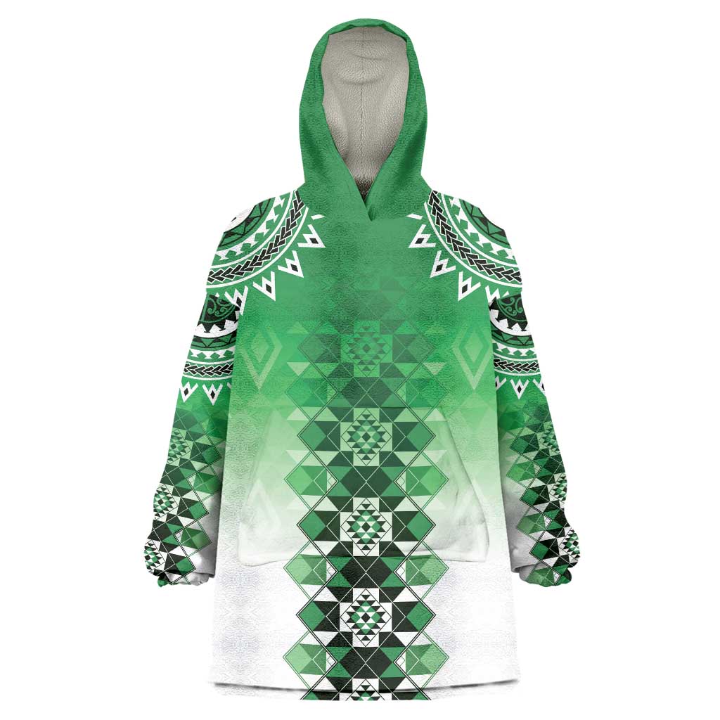New Zealand Wearable Blanket Hoodie Poutama Mix Green Taniko Inspired Art LT05 One Size Green - Polynesian Pride
