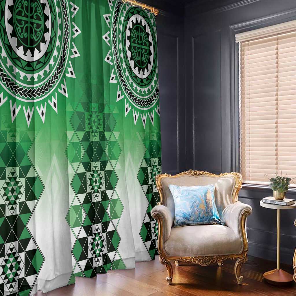 New Zealand Window Curtain Poutama Mix Green Taniko Inspired Art LT05