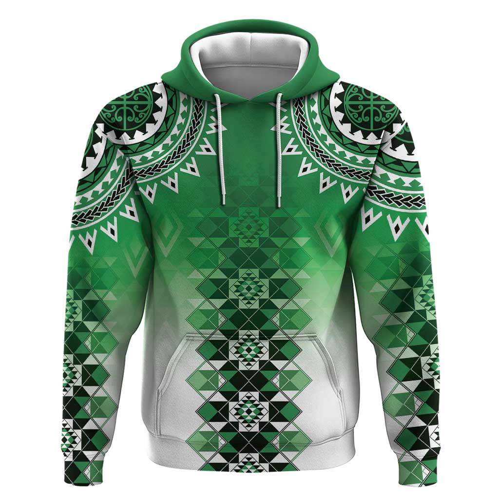 New Zealand Zip Hoodie Poutama Mix Green Taniko Inspired Art LT05 Pullover Hoodie Green - Polynesian Pride