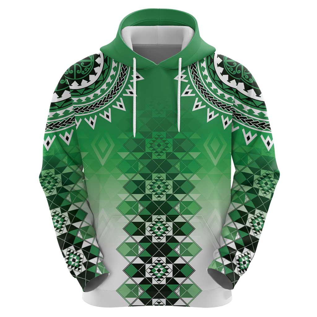 New Zealand Zip Hoodie Poutama Mix Green Taniko Inspired Art LT05 - Polynesian Pride