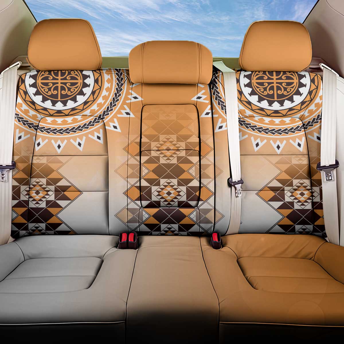 New Zealand Back Car Seat Cover Poutama Mix Orange Taniko Inspired Art LT05