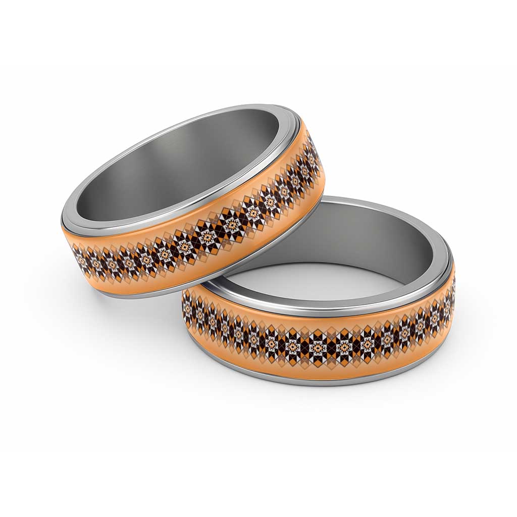 New Zealand Classic Ring Poutama Mix Orange Taniko Inspired Art LT05 Sliver Orange - Polynesian Pride