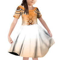 New Zealand Family Matching Off Shoulder Short Dress and Hawaiian Shirt Poutama Mix Orange Taniko Inspired Art LT05